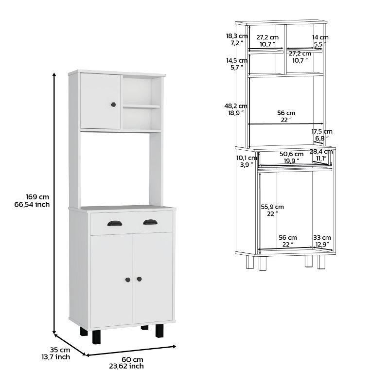 Depot E-Shop Kitchen Pantry 67" H, Two Cabinets, Three Doors, Two Open Shelves, One Drawer, Microwave Storage Option