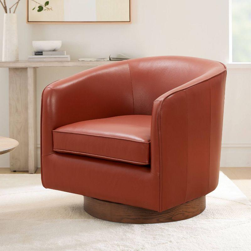 Taos Caramel Top Grain Leather Swivel Barrel Chair