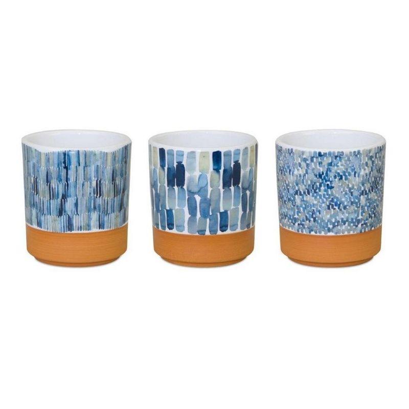 Blue and Terracotta Dolomite Mini Planters Set of 3