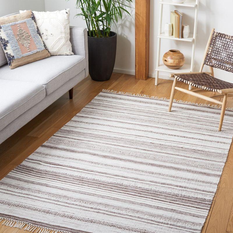 Ivory and Brown Striped Flat Woven Wool Area Rug