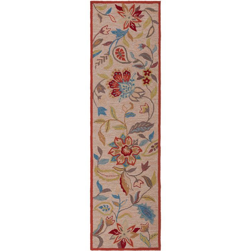 Ivory and Rust Floral Hand-Hooked Runner Rug