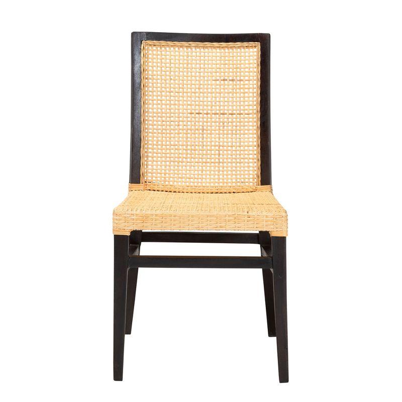 bali & pari Lingga Modern Bohemian Dark Brown Mahogany Wood and Natural Rattan Dining Chair