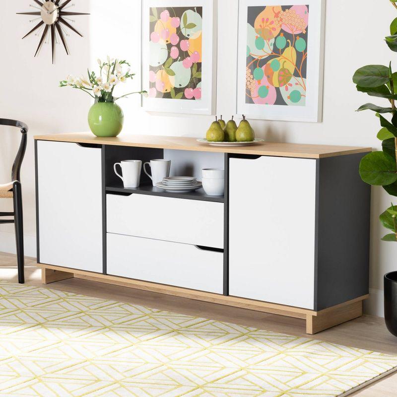 Reed 2 Door Wood Dining Room Sideboard Oak/Gray - Baxton Studio: Modern Storage Credenza with 5 Shelves & 2 Drawers