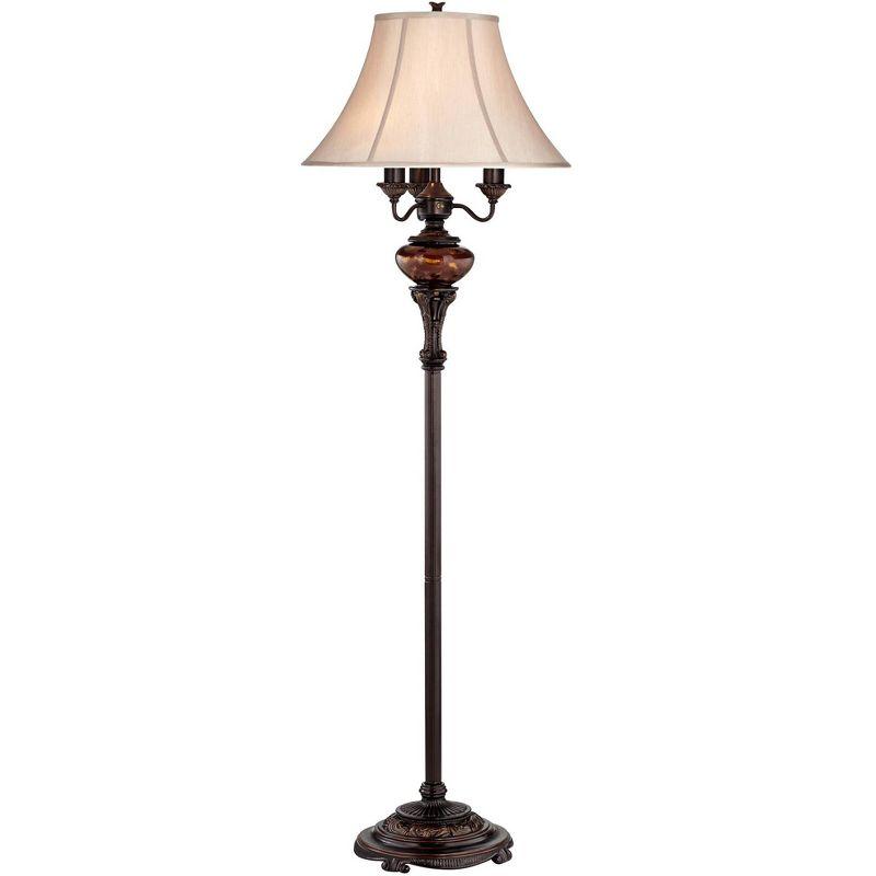 Barnes and Ivy Traditional Floor Lamp 4-Light 63" Tall Lush Bronze Tortoise Glass Font Bell Shade for Living Room Reading Bedroom Office