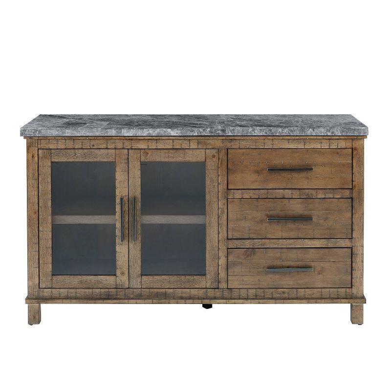 Transitional 60'' Gray Marble Top Driftwood Server with Storage