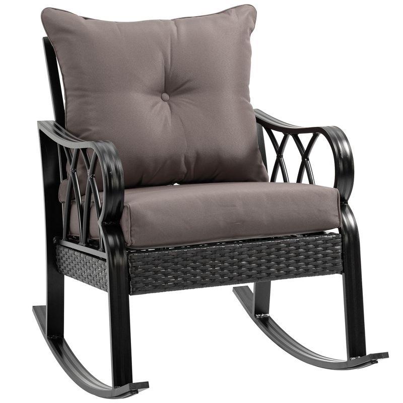 Ergonomic Grey Wicker Rocking Chair with Padded Cushions