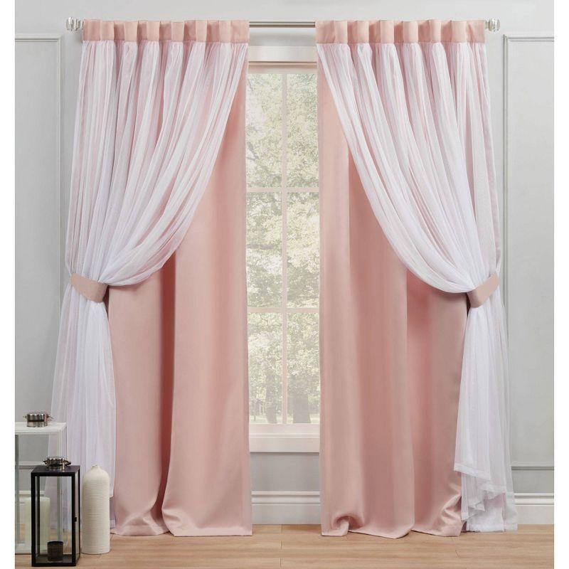 Amalgamated Textiles Exclusive Home Catarina Layered Solid Room Darkening and Sheer Hidden Tab/Rod Pocket Top Curtain Panel Pair (Set of 2)