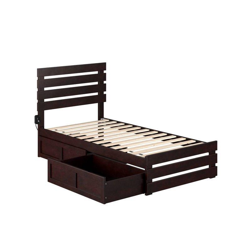 Espresso Twin Wood Storage Bed with Slatted Headboard and Drawers