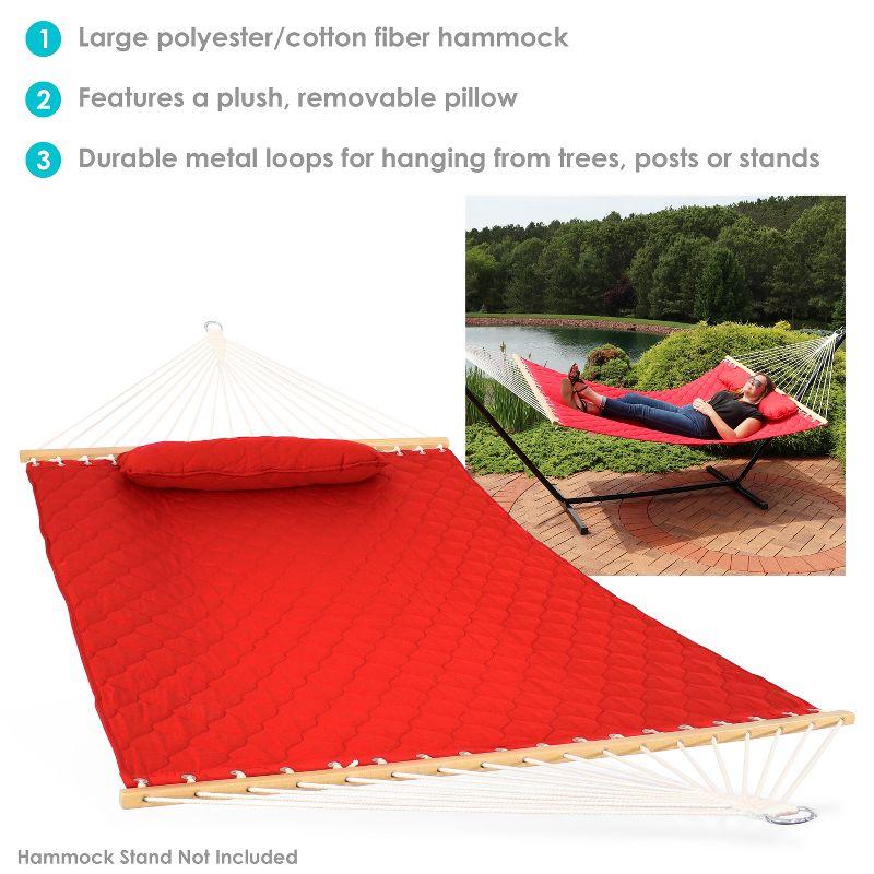 Sunnydaze Heavy-Duty 2-Person Quilted Designs Fabric Hammock with Spreader Bars and Detachable Pillow - 440 lb Weight Capacity