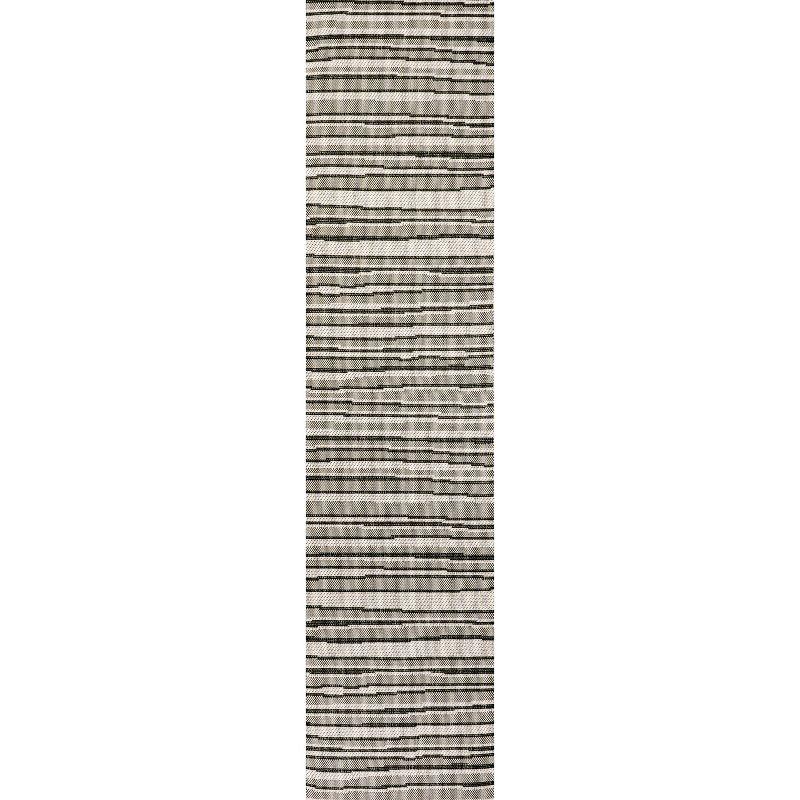 2' x 8' Castara Wavy Stripe Modern Indoor/Outdoor Runner Rug, Cream/Dark Gray - JONATHAN Y