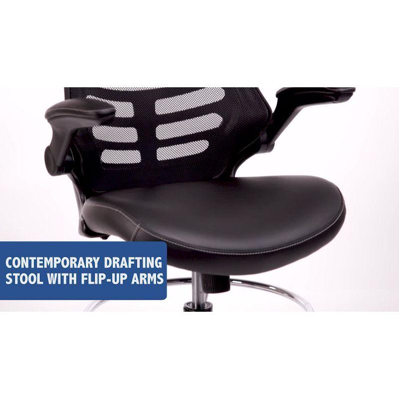 Emma and Oliver Mid-Back Red Mesh Ergonomic Drafting Chair with Foot Ring and Flip-Up Arms