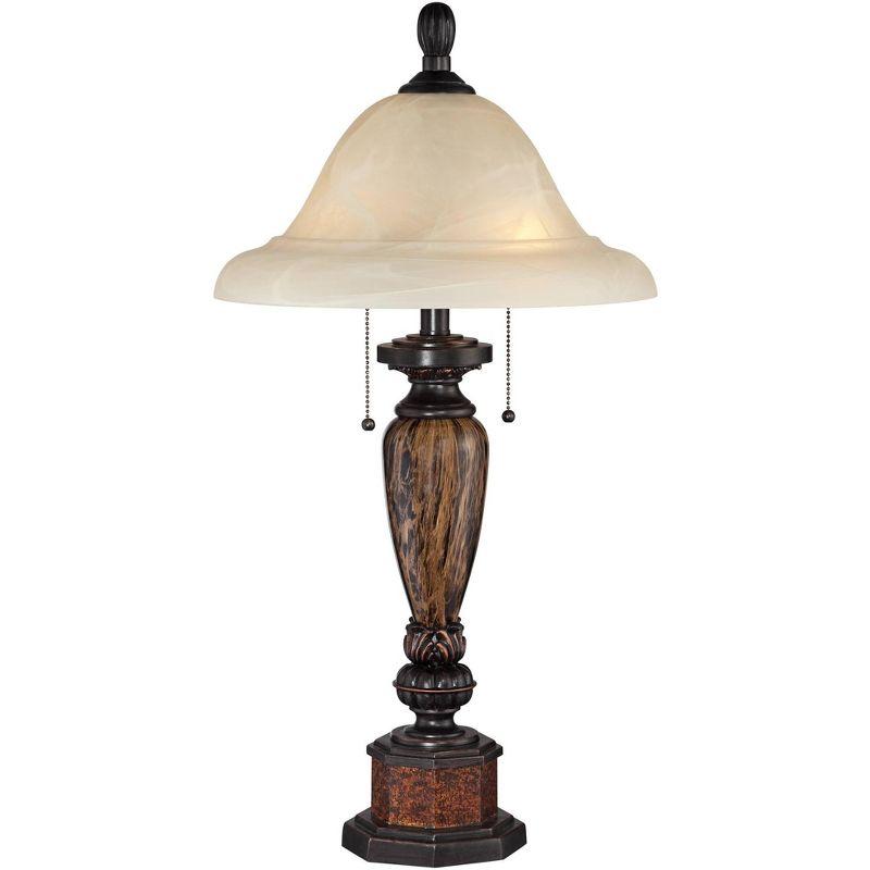 Warm Bronze Traditional Table Lamp with Alabaster Glass Shade