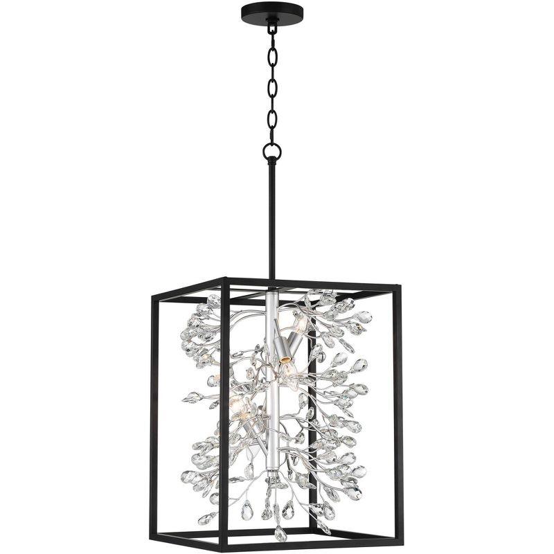 Possini Euro Design Black Silver Pendant Chandelier 15 1/4" Wide Modern Clear Crystal Flower Vine 4-Light Fixture for Dining Room House