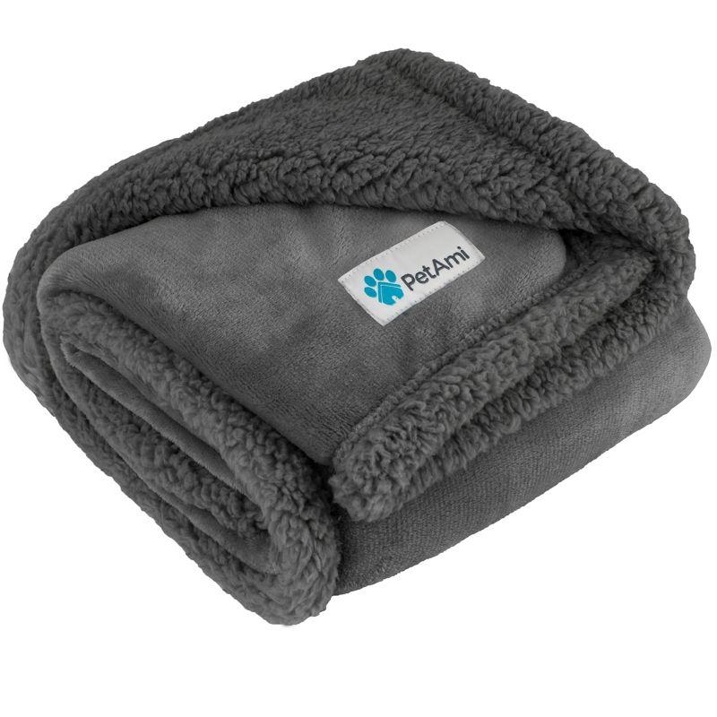 PetAmi Waterproof Dog Blanket for Bed Couch Sofa Cover, Reversible Faux Shearling Fleece Pet Throw