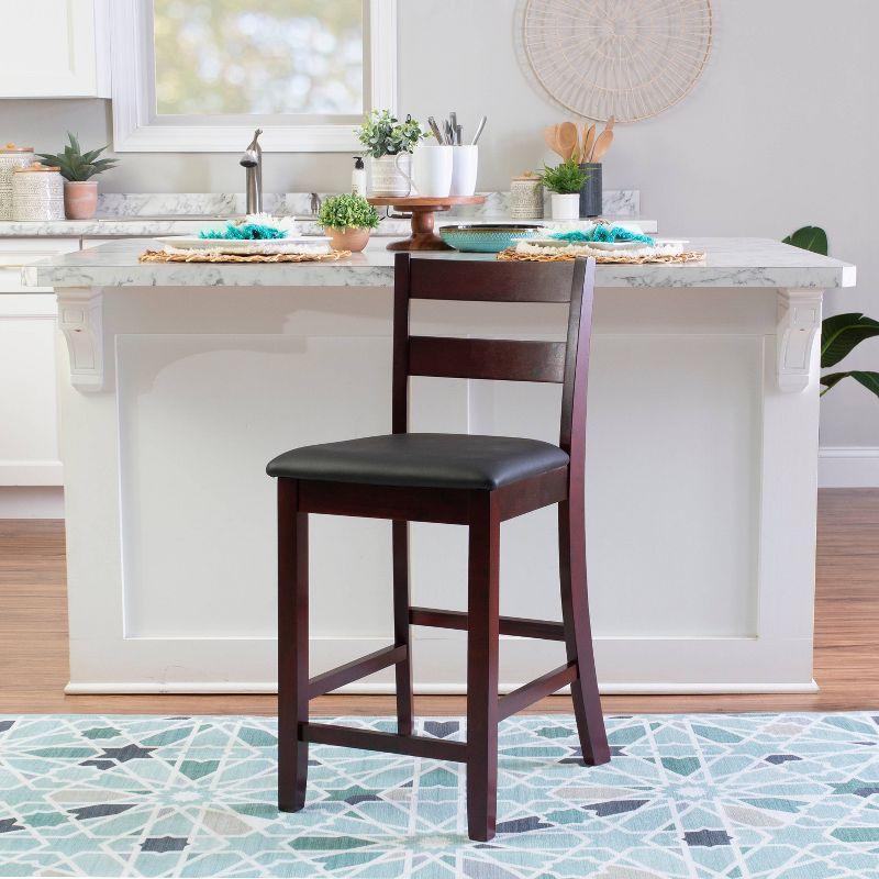 Triena Soho 24" Padded Seat Faux Leather Counter Height Barstool Hardwood/Espresso - Linon: Rubberwood Frame, Ladder-Back Design