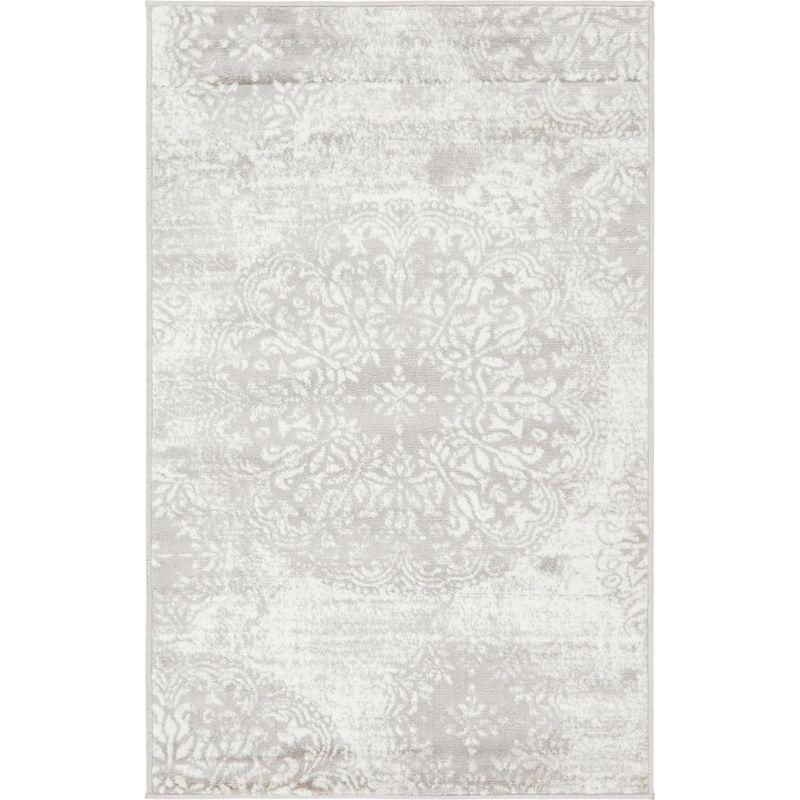 Light Gray Rectangular Stain-Resistant Indoor Area Rug