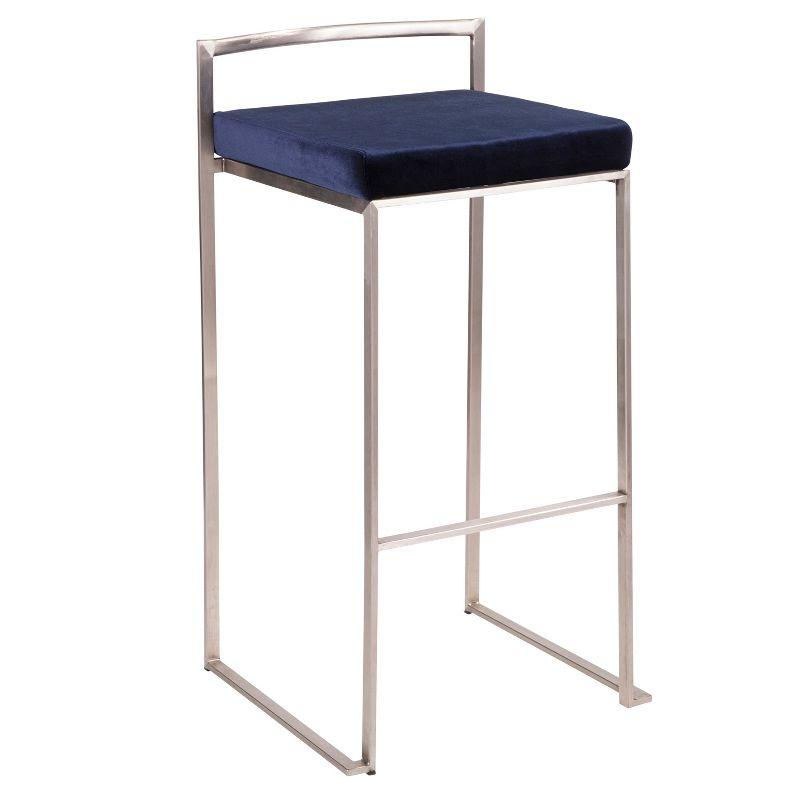Set of 2 30" Fuji Contemporary Stackable Barstools Stainless Steel Blue Velvet - LumiSource: Kitchen, Low Back