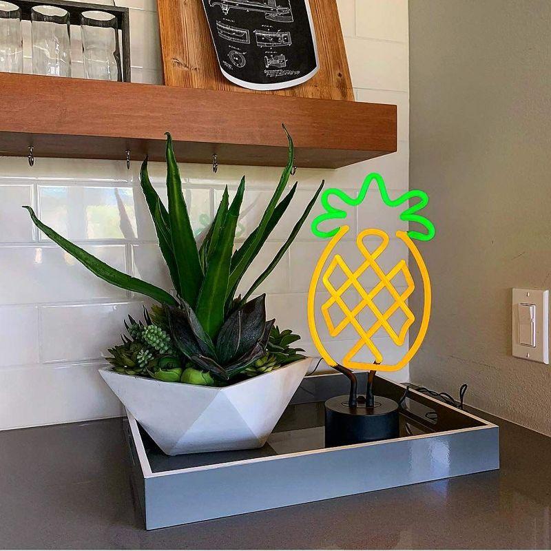 Amped & Co Pineapple Neon Desk Light, Yellow and Green