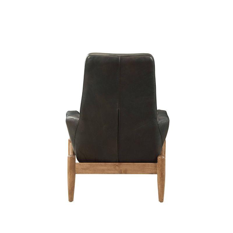 30" Dolphin Accent Chair Black Top Grain Leather - Acme Furniture: No Assembly, Wood Frame, Spot Clean, Attached Cushions