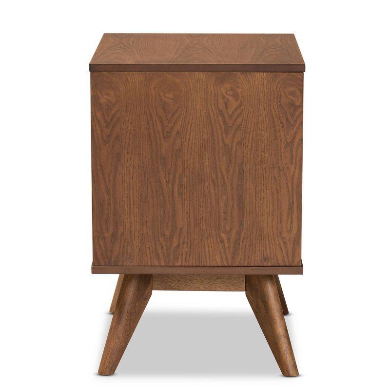 Barrett Wood & Synthetic Rattan Nightstand: 2 Drawers, Angled Legs - Baxton Studio