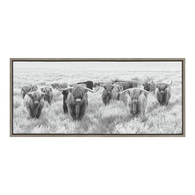 Sylvie Herd of Highland Cows BW Framed Canvas by Creative Bunch - Kate & Laurel All Things Decor