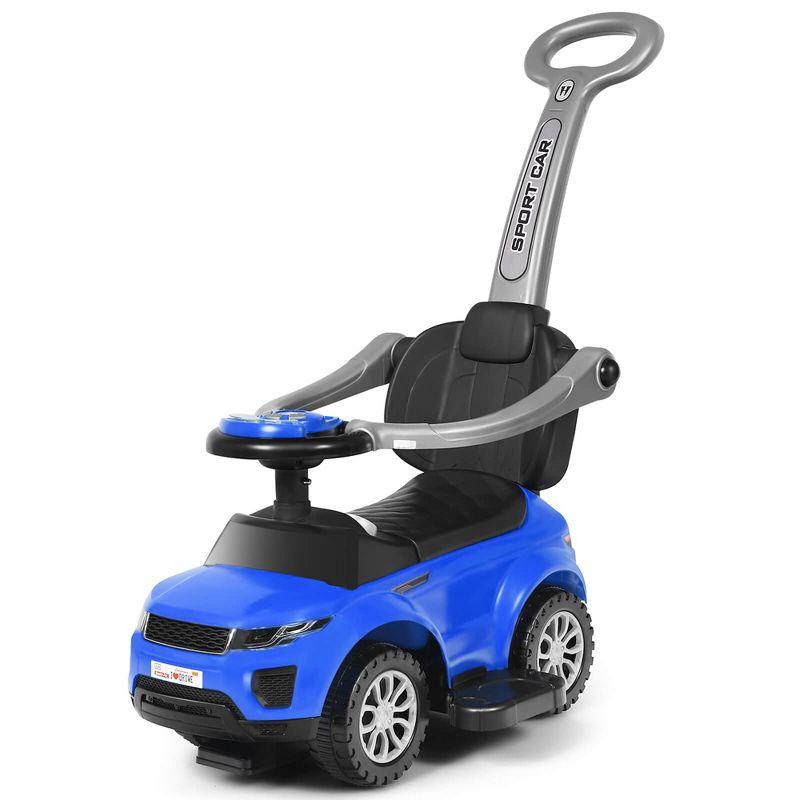 Blue 3-in-1 Ride-On Push Car Stroller with Music