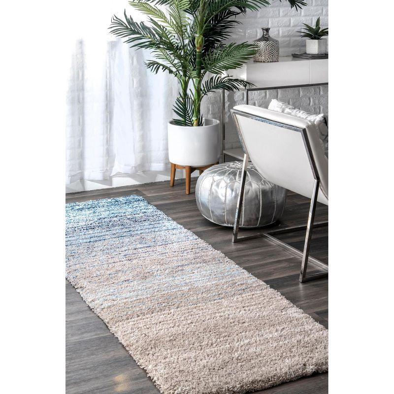 Luxurious Striped Shag Blue Multi 4' x 6' Area Rug