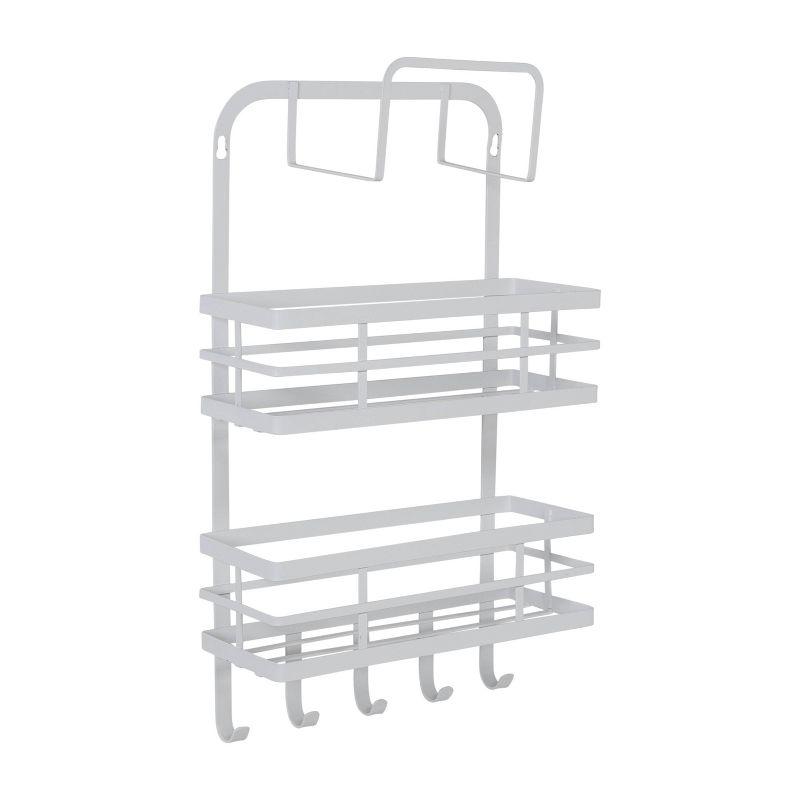 White Powder-Coated Metal Over-Cabinet Door Organizer with Hooks