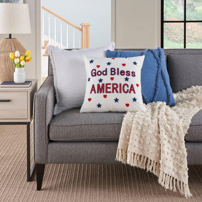 18"x18" Patriotic God Bless America Embroidered Indoor Square Throw Pillow White - Mina Victory