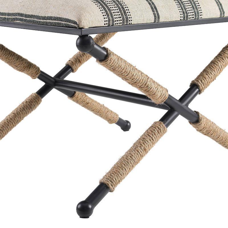 24" Ashburn Boho Rope Wrapped Campaign Accent Stool Ottoman: Cushioned, No Assembly - Linon