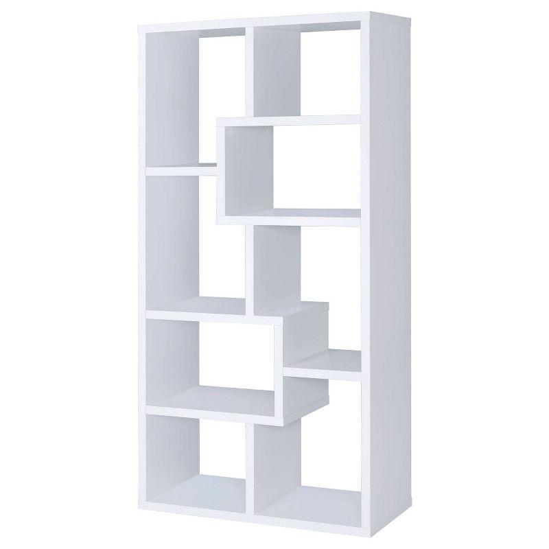 White Geometric 8-Shelf MDF Bookcase