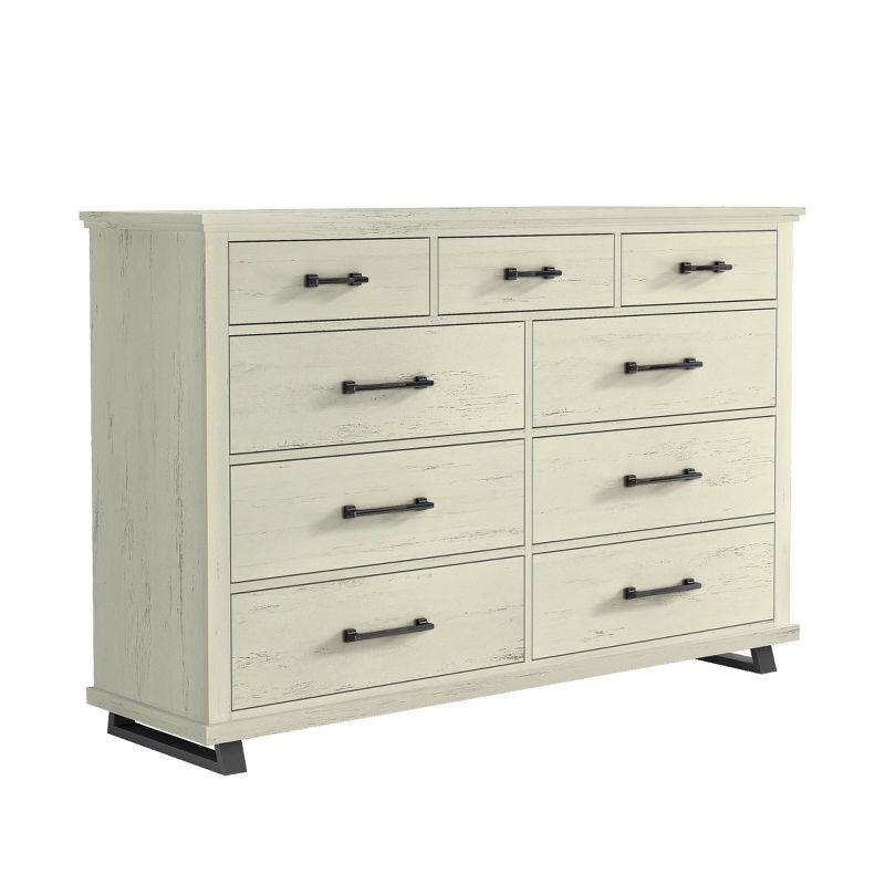 64" Dresser with 9 Drawers Cut Off-White - Festivo: Modern Farmhouse Style, Iron Leg Support, MDF Construction