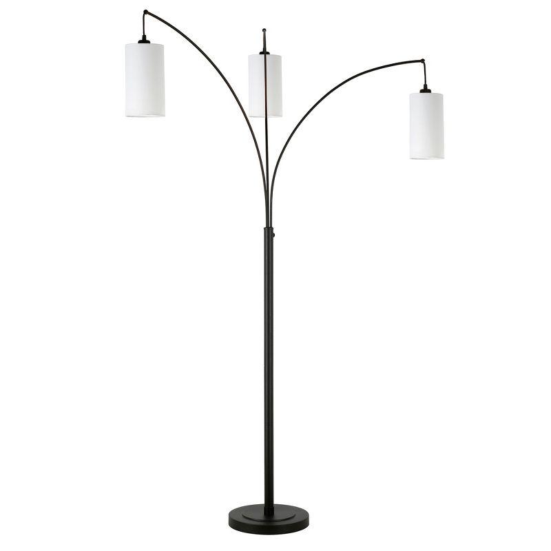 Hudson and Canal 3-Light Torchiere Floor Lamp with Fabric Shade Blackened Bronze/White: Metal Body, Push Button Foot Switch