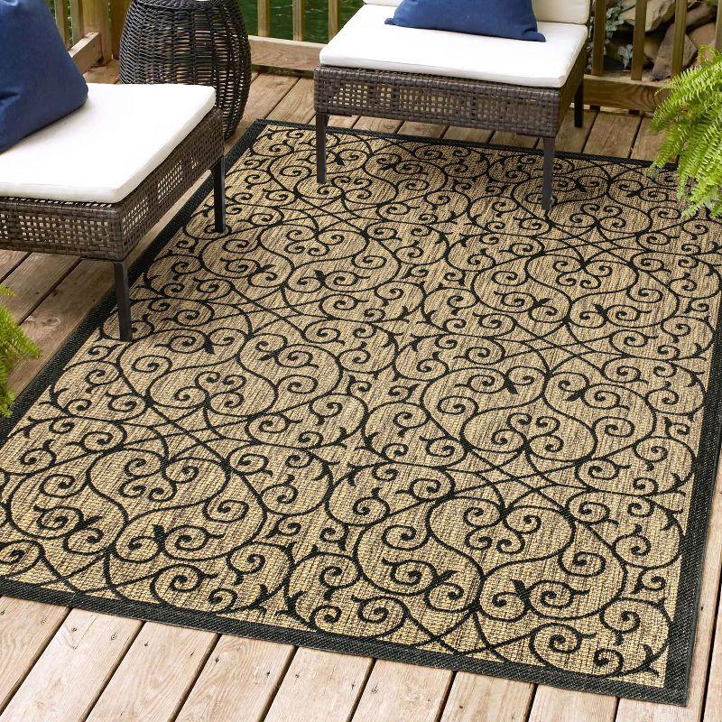 4'x6' Madrid Vintage Filigree Textured Weave Indoor/Outdoor Area Rug, Black/Khaki - JONATHAN Y