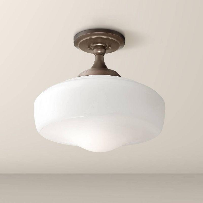 Brushed Bronze Opal Glass Semi-Flush Mount Ceiling Light