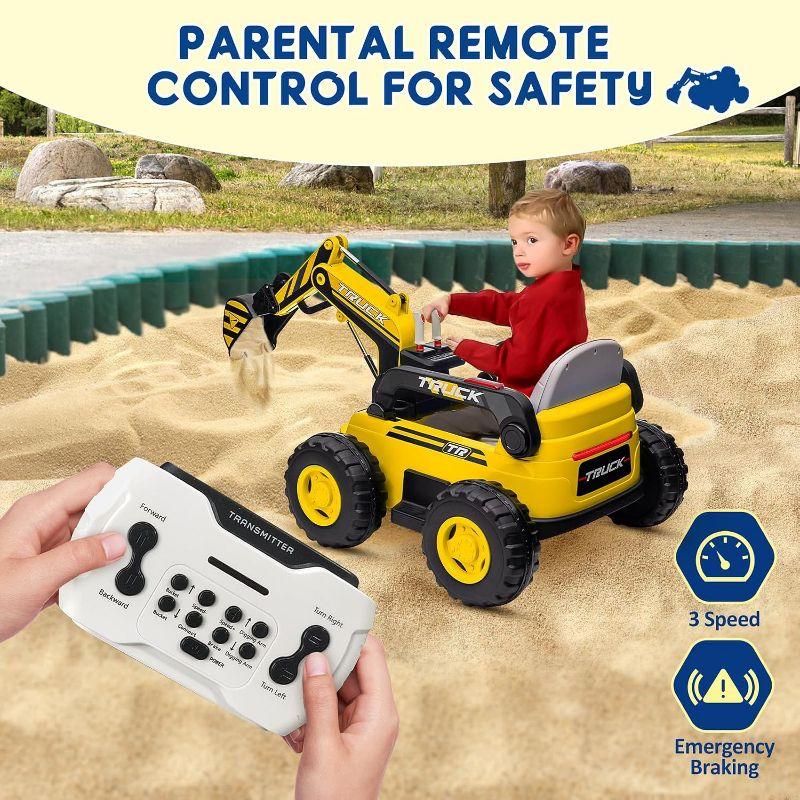 Ride On Excavator for Kids, 4WD Electric Excavator Toy, 12V Battery Powered Construction Truck Digger with Remote Control