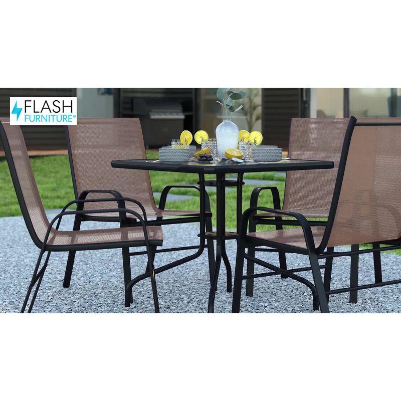 Flash Furniture 5 Piece Outdoor Patio Dining Set - Tempered Glass Patio Table, 4 Flex Comfort Stack Chairs