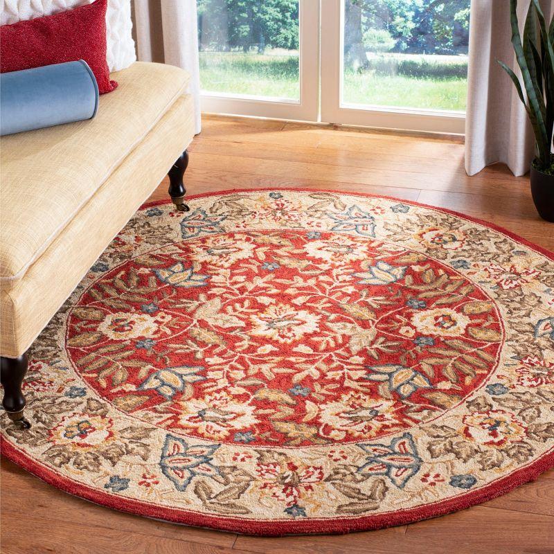 Handmade Beige Floral Wool Round Area Rug