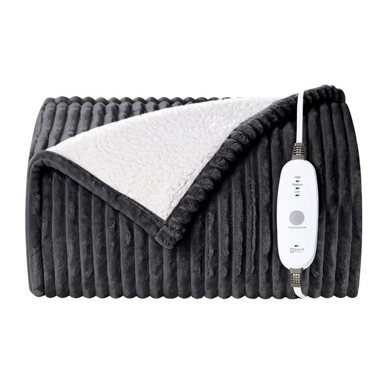 Hyleory 50x60" Electric Flannel and Lambswool Heated Throw Blanket, Gray