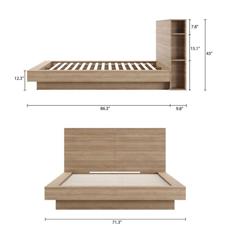 Nexera Queen Marconi Platform Bed Set Brown Oak: Modern Style, Wood Composite, Storage Headboard