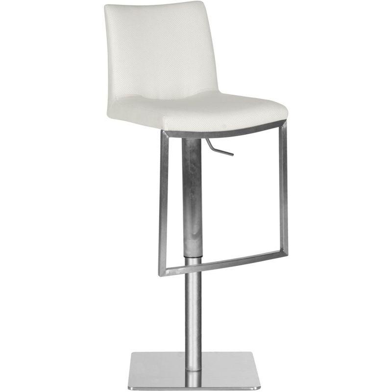 White Adjustable Swivel Leather and Metal Bar Stool