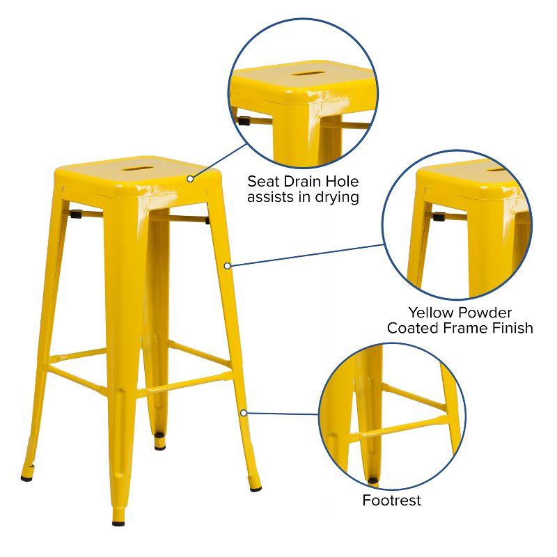 Flash Furniture Commercial Grade 30" High Backless Yellow Metal Indoor-Outdoor Barstool with Square Seat