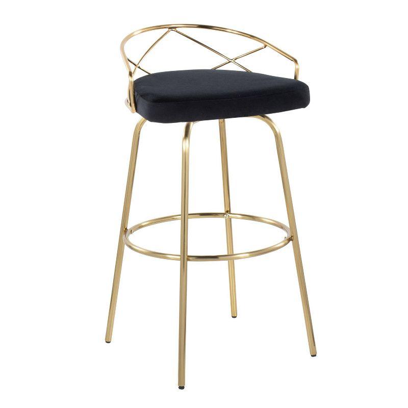 Set of 2 Charlotte Barstools Gold/Black - LumiSource: Glam Fixed-Height, Rounded Backrest, Metal Base