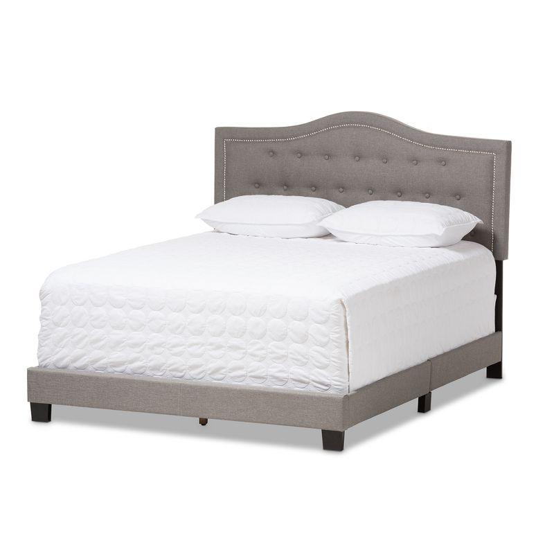 Emerson Light Grey Queen Upholstered Bed with Nailhead Trim