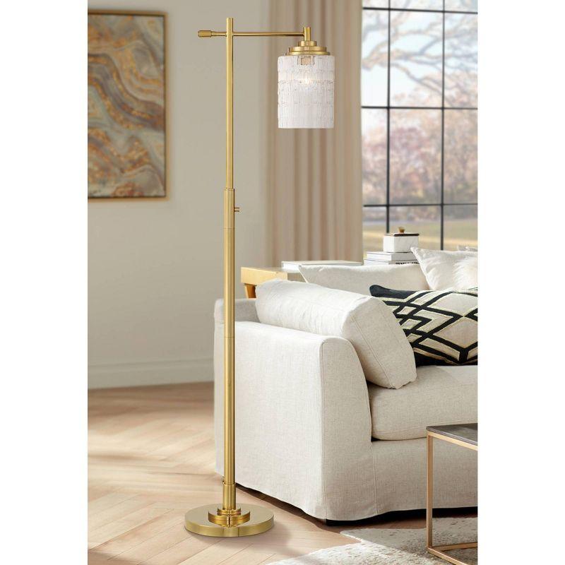 Possini Euro Design Kinsey Modern Downbridge Floor Lamp 67" Tall Warm Brass Metal Stone Pattern Glass Shade for Living Room Reading Bedroom Office