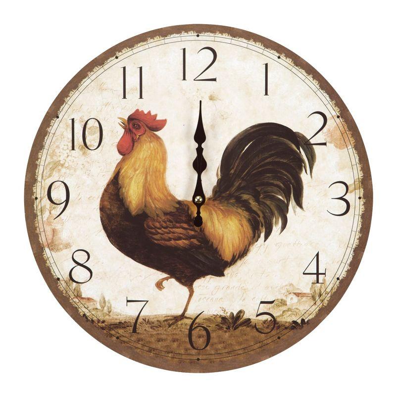 Kensington Station Off-White Engineered Wood Wall Clock with Rooster Design