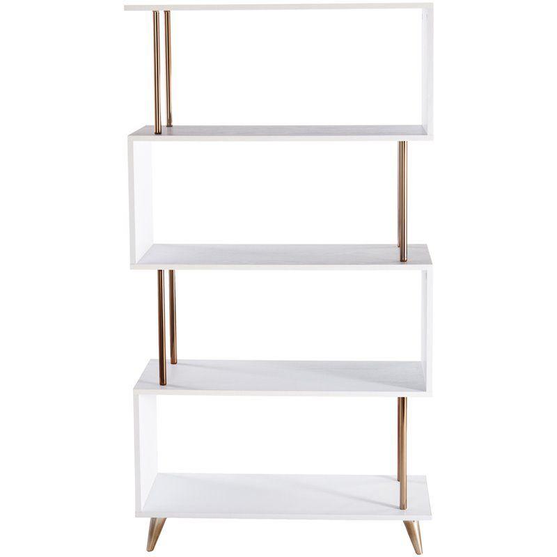 SEI Furniture Beckerman 4 Shelf Bookcase in White and Champagne