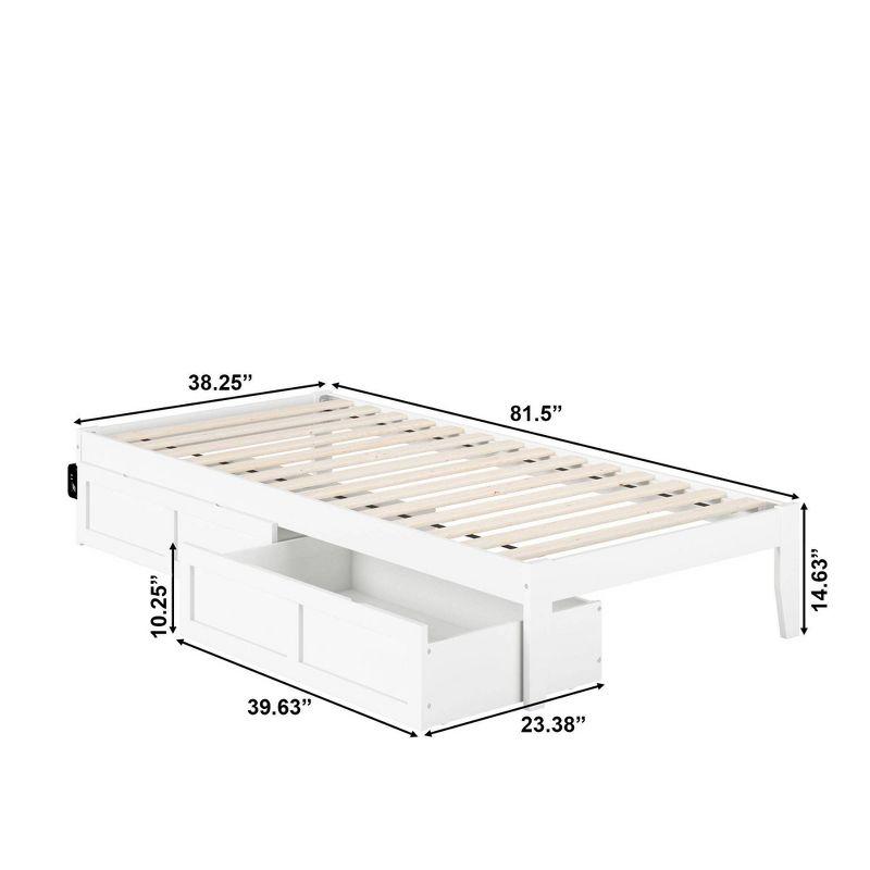 Twin Colorado Bed with USB Turbo Charger & 2 XL Drawers White - AFI: No Box Spring Required, Mid-Century Modern