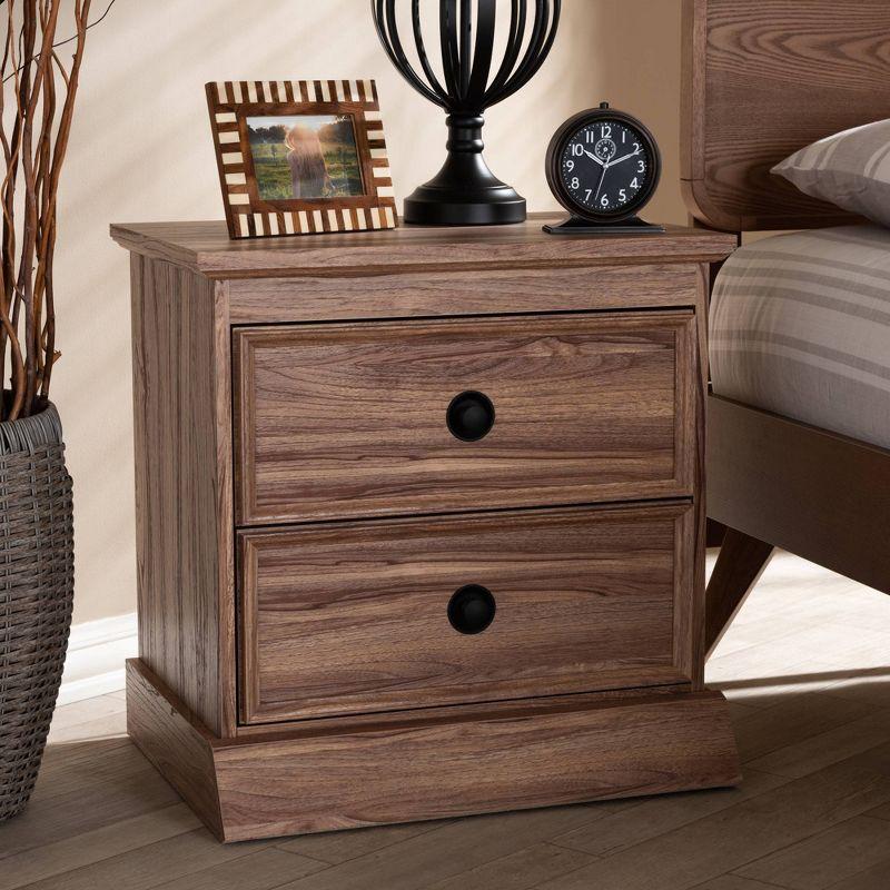 Ryker Oak Finished 2 Drawer Wood Nightstand Brown - Baxton Studio