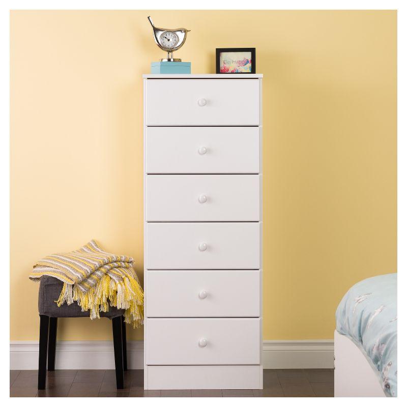 Astrid White 6-Drawer Tall Lingerie Dresser with Solid Wood Knobs